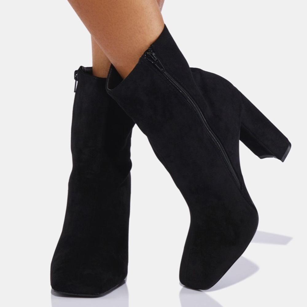 Mid high ankle black velvet boots